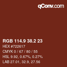 カラーコード: RGB 114.9 38.2 23 | qconv.com