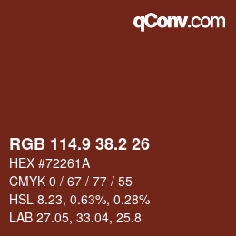Color code: RGB 114.9 38.2 26 | qconv.com