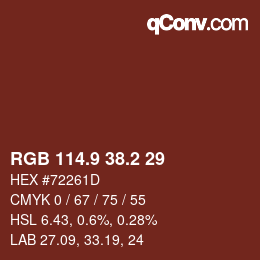 カラーコード: RGB 114.9 38.2 29 | qconv.com