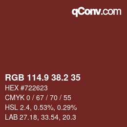 Color code: RGB 114.9 38.2 35 | qconv.com