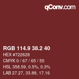 Color code: RGB 114.9 38.2 40 | qconv.com
