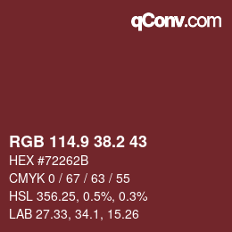 Color code: RGB 114.9 38.2 43 | qconv.com