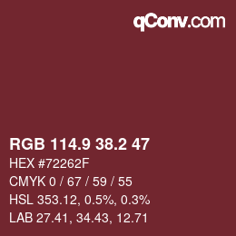 カラーコード: RGB 114.9 38.2 47 | qconv.com