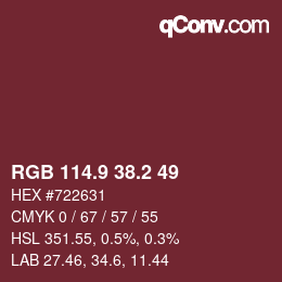 Color code: RGB 114.9 38.2 49 | qconv.com