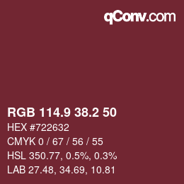 カラーコード: RGB 114.9 38.2 50 | qconv.com