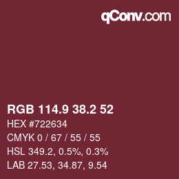カラーコード: RGB 114.9 38.2 52 | qconv.com