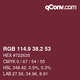 カラーコード: RGB 114.9 38.2 53 | qconv.com