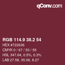 Color code: RGB 114.9 38.2 54 | qconv.com