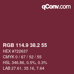 カラーコード: RGB 114.9 38.2 55 | qconv.com