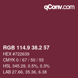 カラーコード: RGB 114.9 38.2 57 | qconv.com