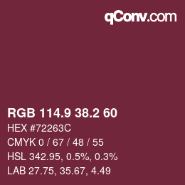 カラーコード: RGB 114.9 38.2 60 | qconv.com