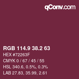 Color code: RGB 114.9 38.2 63 | qconv.com
