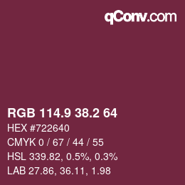 Color code: RGB 114.9 38.2 64 | qconv.com
