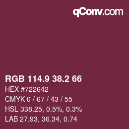 カラーコード: RGB 114.9 38.2 66 | qconv.com