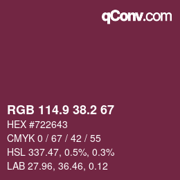 カラーコード: RGB 114.9 38.2 67 | qconv.com