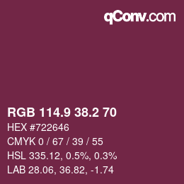 カラーコード: RGB 114.9 38.2 70 | qconv.com