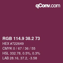 Color code: RGB 114.9 38.2 73 | qconv.com