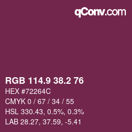 カラーコード: RGB 114.9 38.2 76 | qconv.com