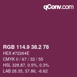 Color code: RGB 114.9 38.2 78 | qconv.com