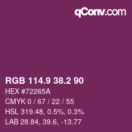 カラーコード: RGB 114.9 38.2 90 | qconv.com