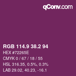 カラーコード: RGB 114.9 38.2 94 | qconv.com