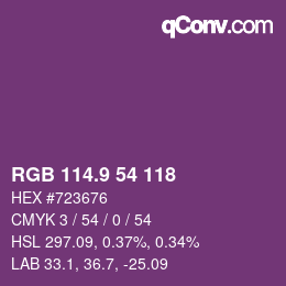 カラーコード: RGB 114.9 54 118 | qconv.com