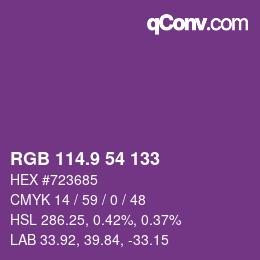 カラーコード: RGB 114.9 54 133 | qconv.com