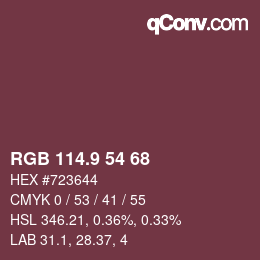 Color code: RGB 114.9 54 68 | qconv.com