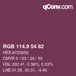 Color code: RGB 114.9 54 82 | qconv.com