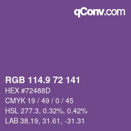 カラーコード: RGB 114.9 72 141 | qconv.com