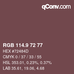 Color code: RGB 114.9 72 77 | qconv.com