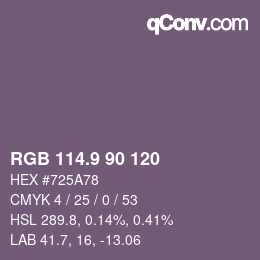 Color code: RGB 114.9 90 120 | qconv.com