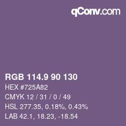 Color code: RGB 114.9 90 130 | qconv.com