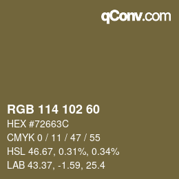 颜色代码: RGB 114 102 60 | qconv.com