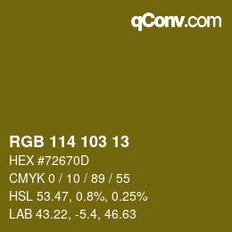 Color code: RGB 114 103 13 | qconv.com