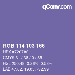 Color code: RGB 114 103 166 | qconv.com