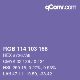 Color code: RGB 114 103 168 | qconv.com
