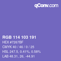 Código de color: RGB 114 103 191 | qconv.com