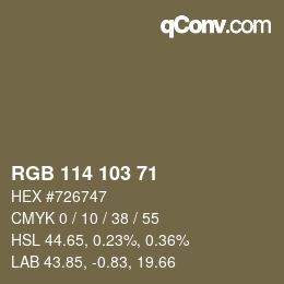 Color code: RGB 114 103 71 | qconv.com