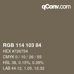 Color code: RGB 114 103 84 | qconv.com