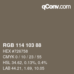Color code: RGB 114 103 88 | qconv.com