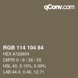 Color code: RGB 114 104 84 | qconv.com