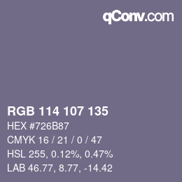 Color code: RGB 114 107 135 | qconv.com
