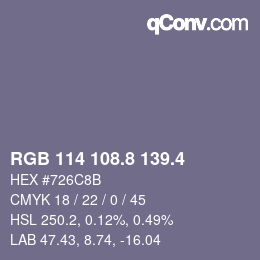 カラーコード: RGB 114 108.8 139.4 | qconv.com