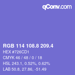 カラーコード: RGB 114 108.8 209.4 | qconv.com
