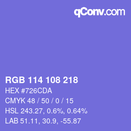 Color code: RGB 114 108 218 | qconv.com
