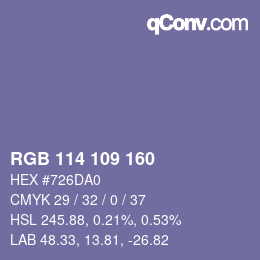 Color code: RGB 114 109 160 | qconv.com