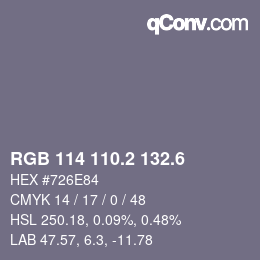 カラーコード: RGB 114 110.2 132.6 | qconv.com