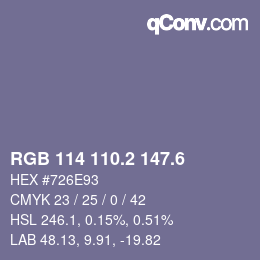 カラーコード: RGB 114 110.2 147.6 | qconv.com