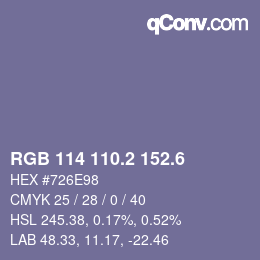 カラーコード: RGB 114 110.2 152.6 | qconv.com